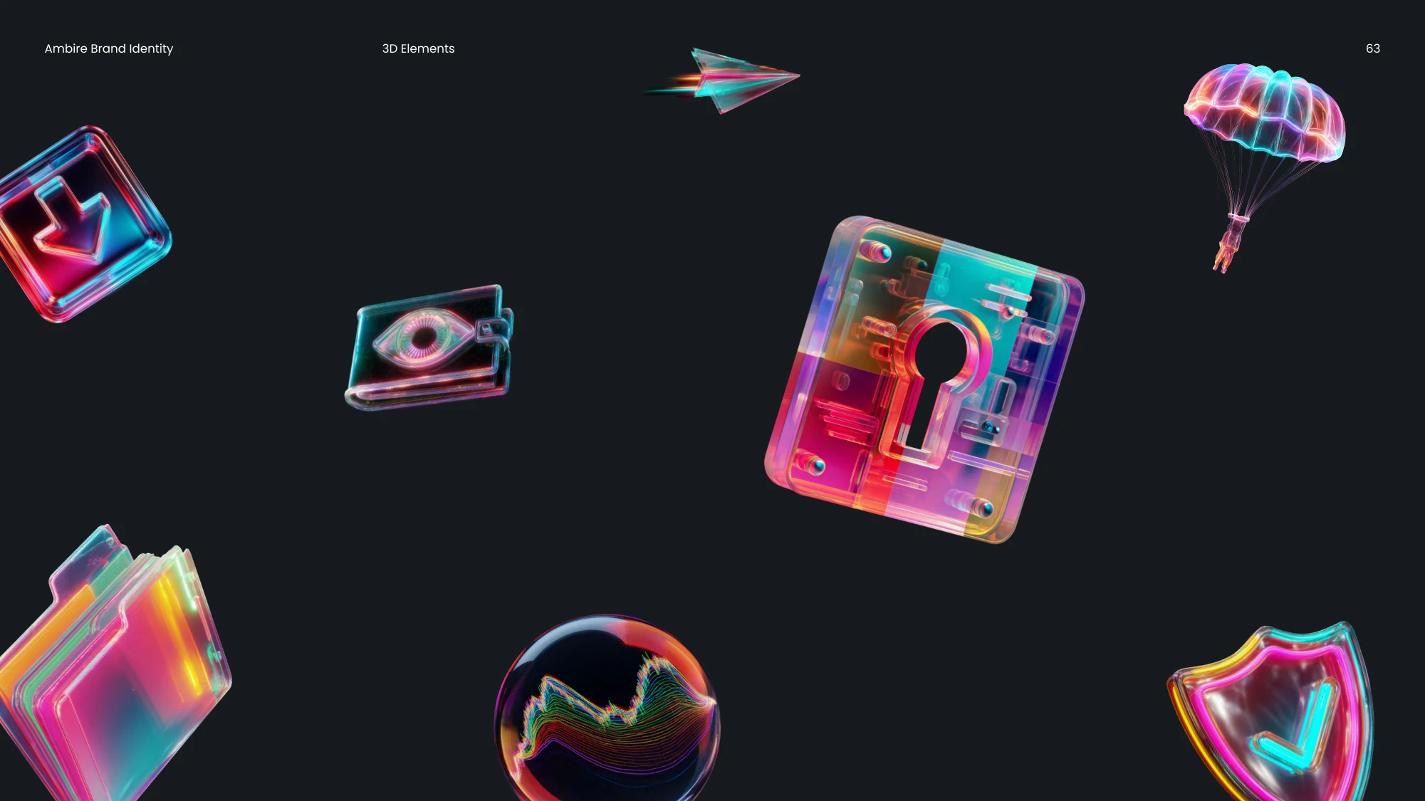 Colorful three-dimensional objects from the Ambire brand system