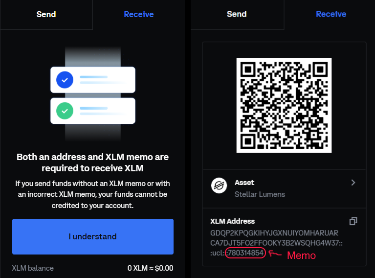 Exchange screenshot from John’s guide, with the required payment memo marked in red